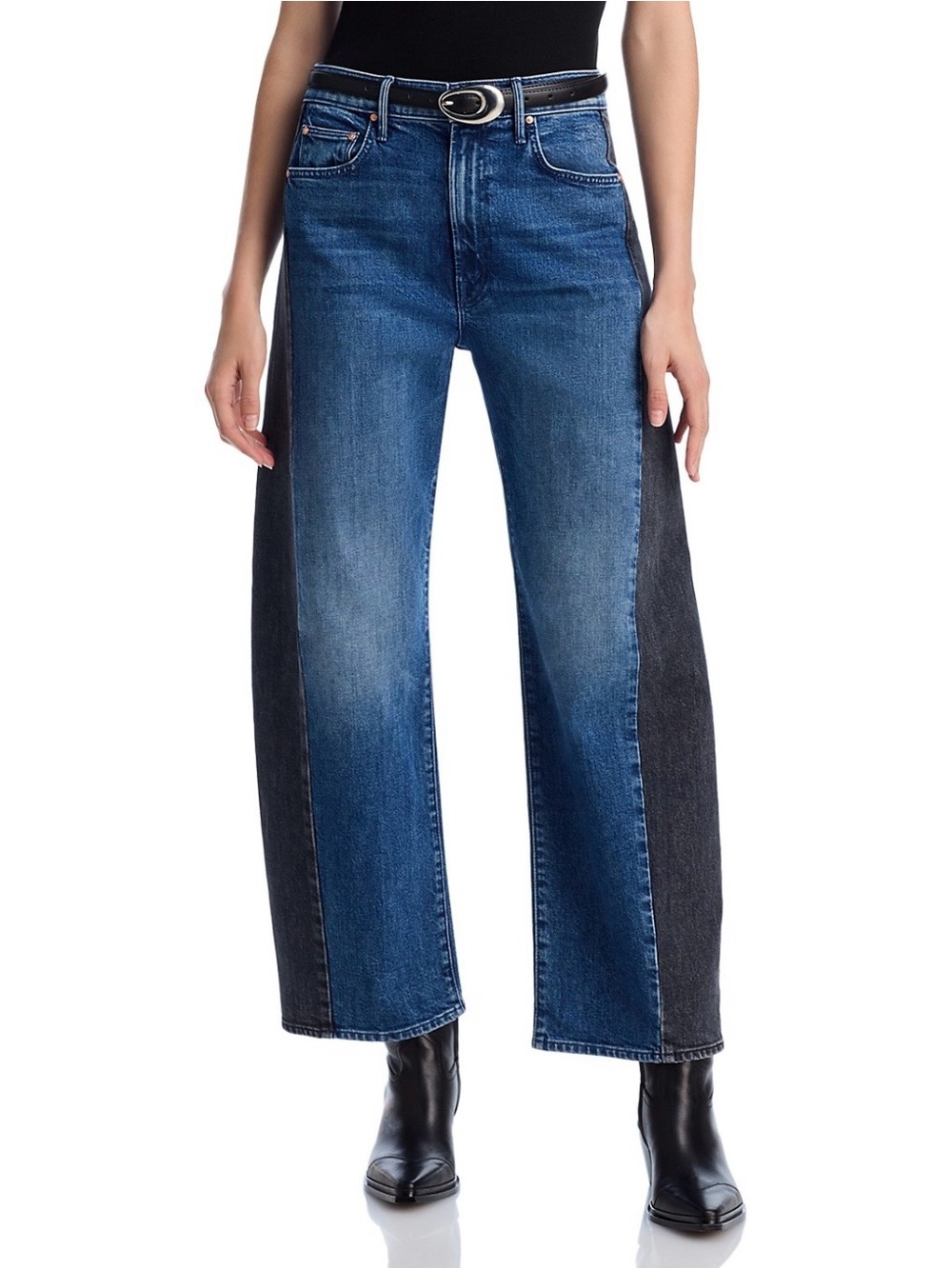MOTHER SUPERIOR The Half Pipe Flood Two Tone Jeans in Black and Blue | 34 | EUC